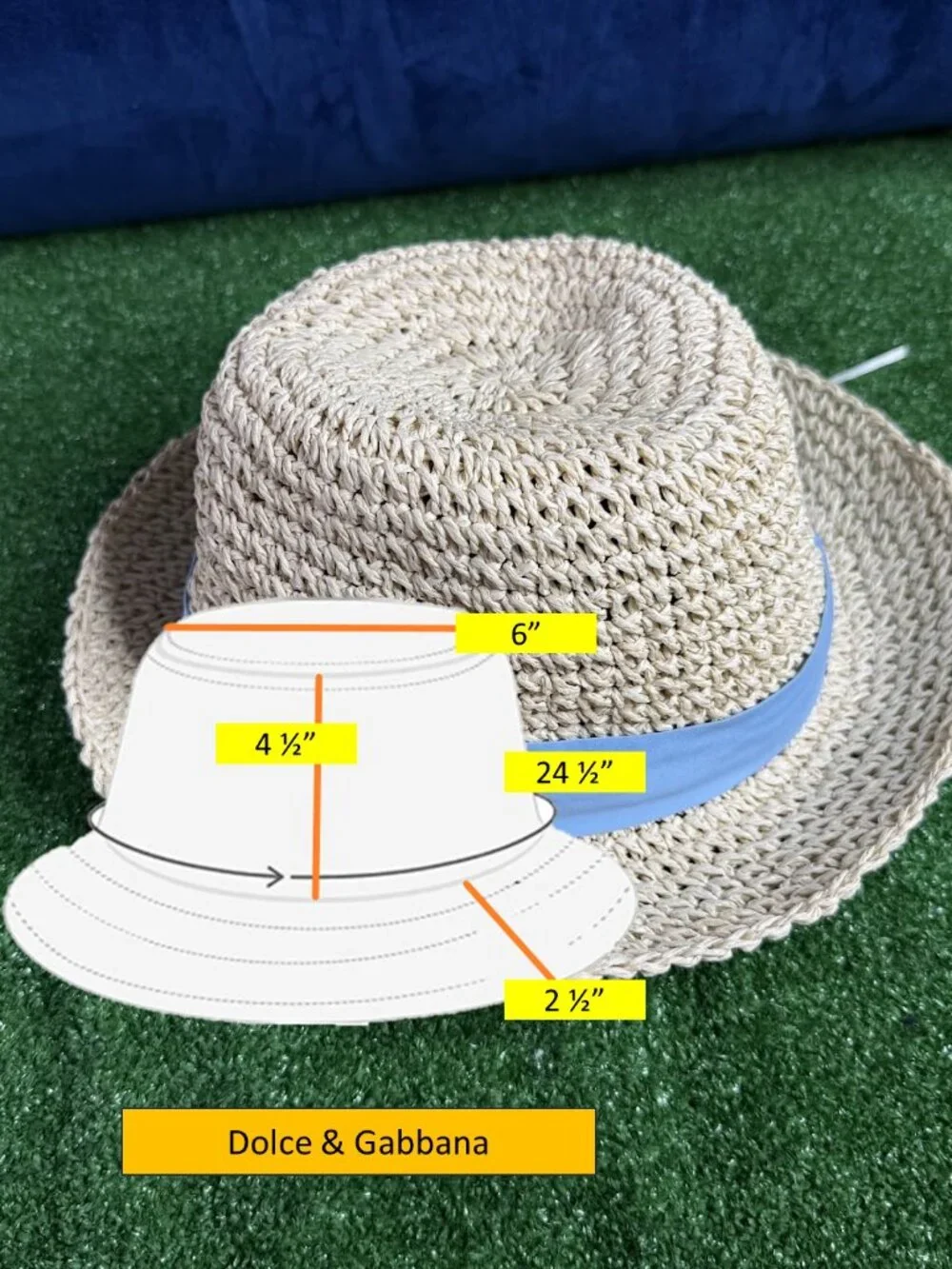 Dolce & Gabbana Natural Straw Hat with Light Blue Band